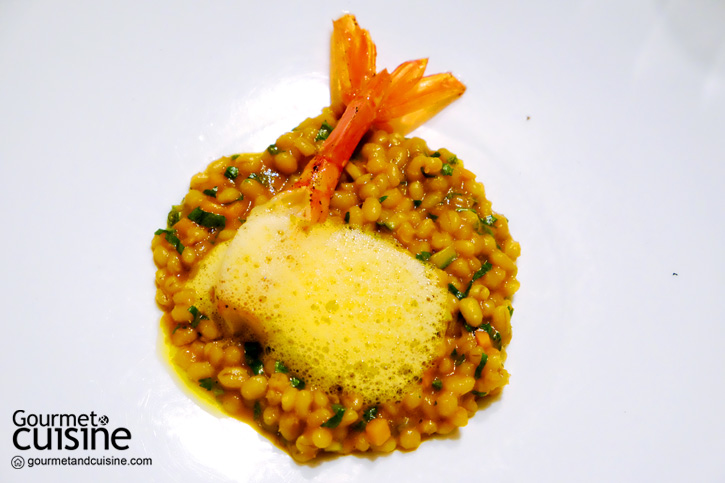 Pearl barley ‘risotto’, Mazara del Vallo red prawns and prawn bisque