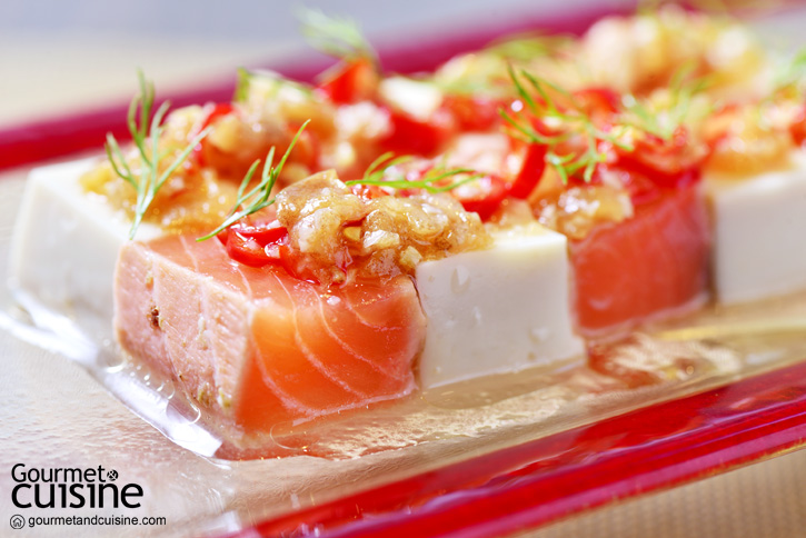 Seared Salmon and Soy Bean and Miso Tofu Salad 