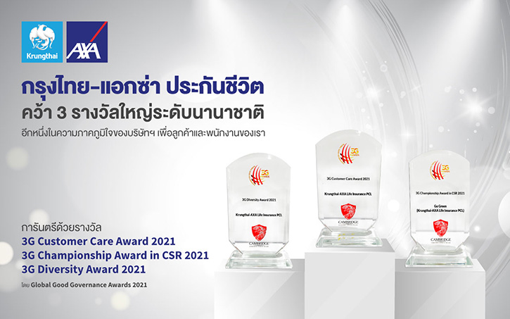 กรุงไทย–แอกซ่า ประกันชีวิต คว้า 3 รางวัลระดับนานาชาติ จาก Global Good Governance Awards 2021