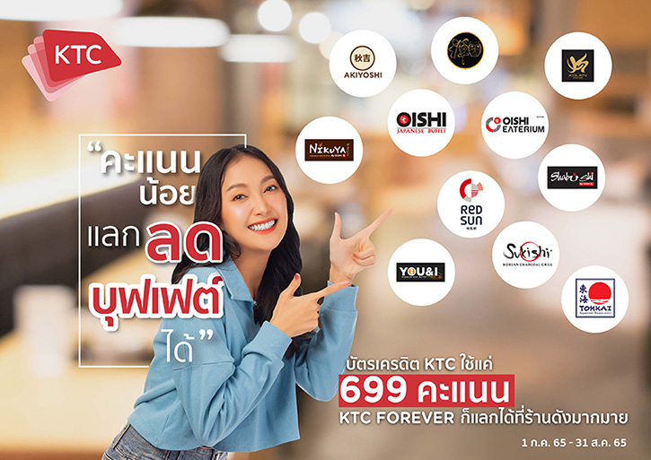 เคทีซีออกแคมเปญ “คะแนนน้อย แลกลดบุฟเฟ่ต์ได้” เพียงใช้ 699 คะแนน KTC FOREVER แลกรับส่วนลดบุฟเฟ่ต์สูงสุด 150 บาท