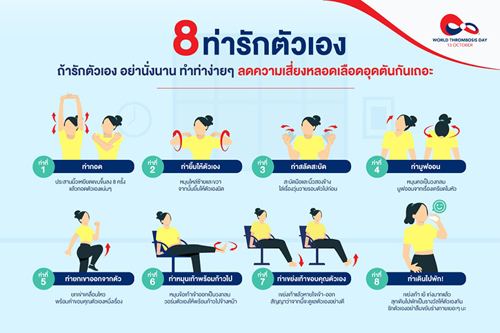 รวม 8 ‘ท่ารักตัวเอง’ ที่จะชวนทุกคนขยับร่างกาย 8 นาที  ห่างไกลโรคหลอดเลือดอุดตันง่าย ๆ ที่บ้าน