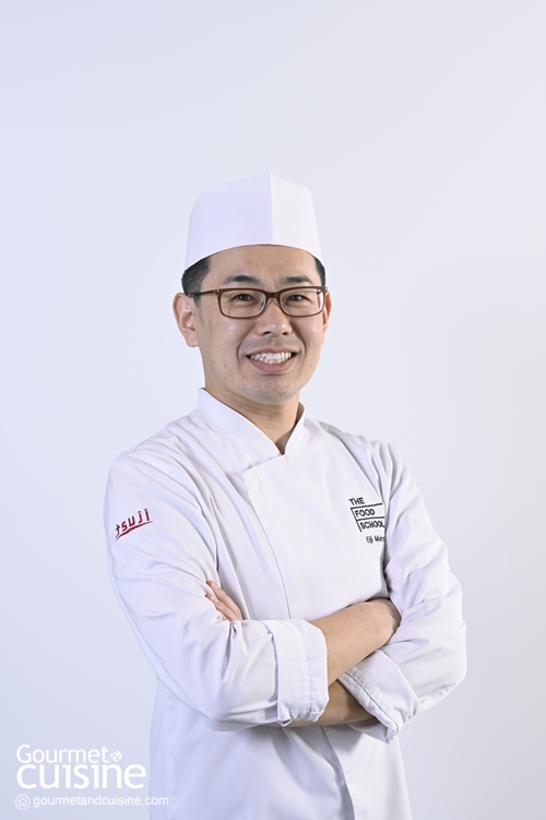 หอยเชลล์ย่างกับมะเขือเขียวบนใบบัว สูตรโดย The Food School Bangkok