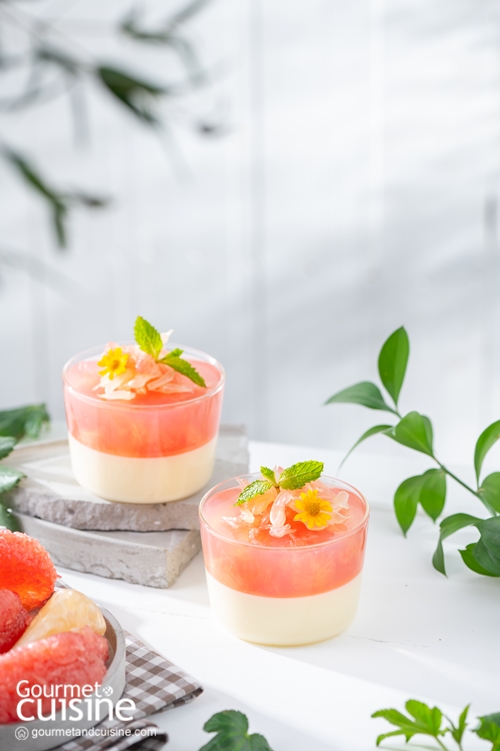 พานนาคอตตาส้มโอทับทิมสยามปากพนัง Siam Ruby Pomelo Panna Cotta - เมนูอร่อยจากสินค้า GI