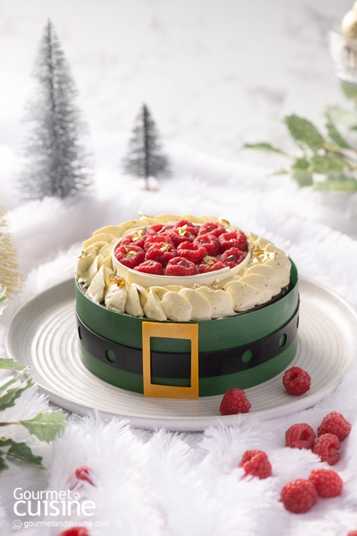 White Elfie Raspberry Pistachio Shortcake เค้กคริสต์มาสหน้าราสป์เบอร์รีและพิสตาชิโอ